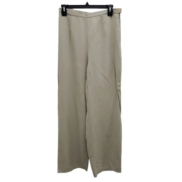 Ann Taylor LOFT Women's Vintage Tan 100%‎ Silk Flat Front Lagenlook Pants Size 8 - Picture 1 of 4